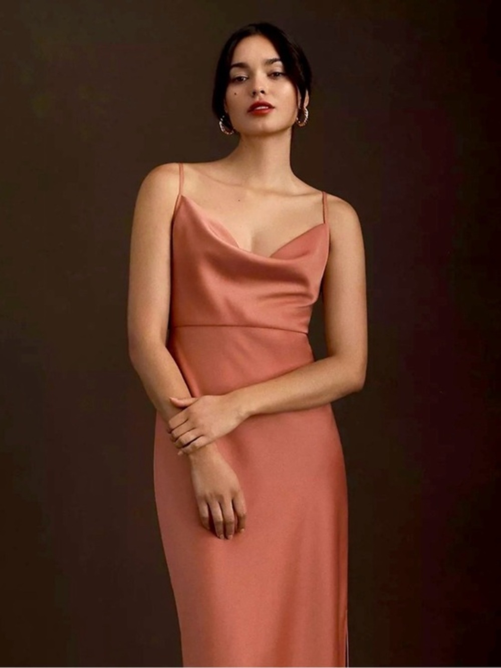 New Satin Cowl Neck Slip Dress in Dusty Rose